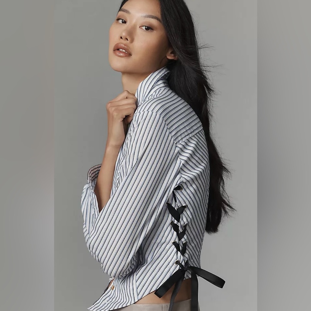 Maeve by Anthropologie lace-up button down shirt